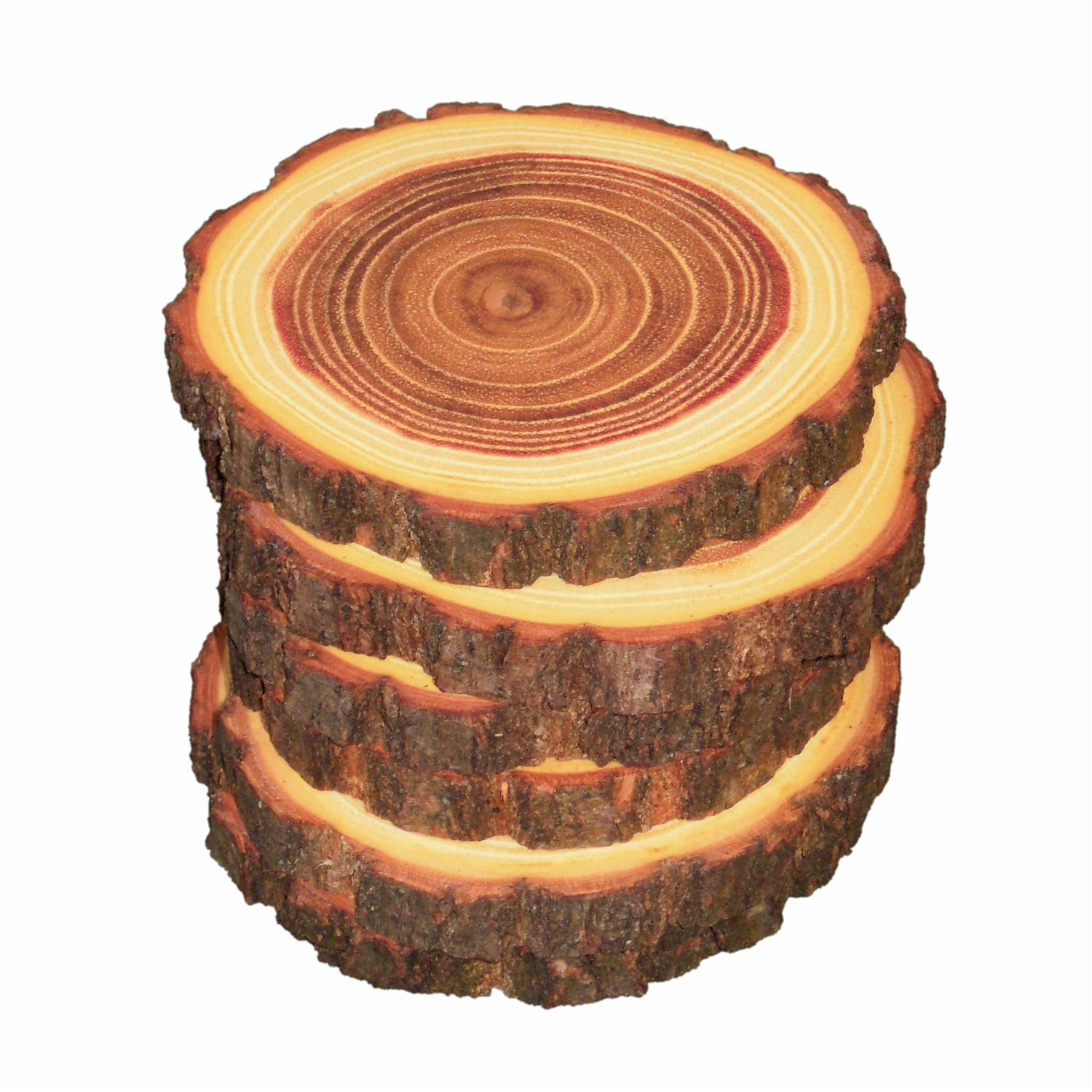 runde Untersetzer aus Akazienholz mit Rinde