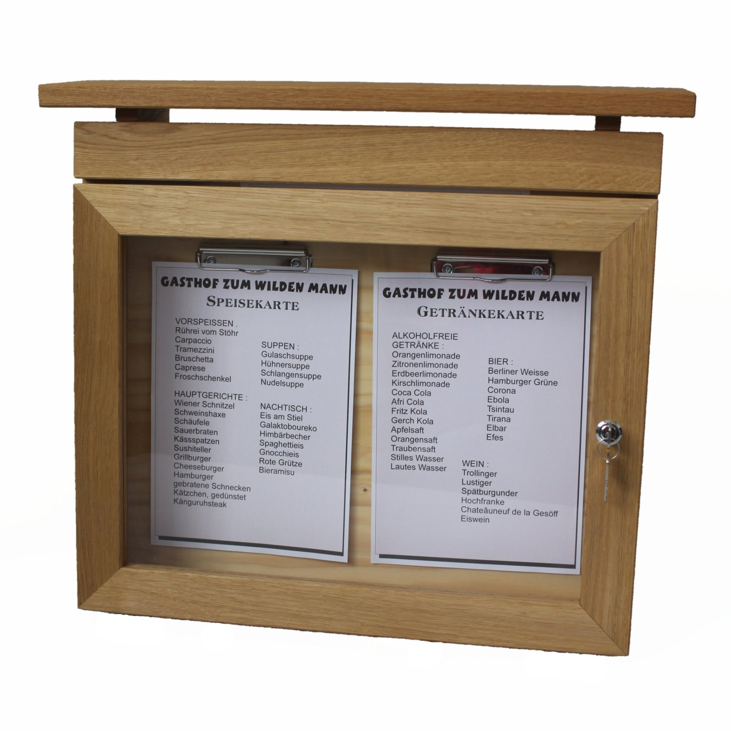 scatola di menu illuminata in legno di quercia chiaro
