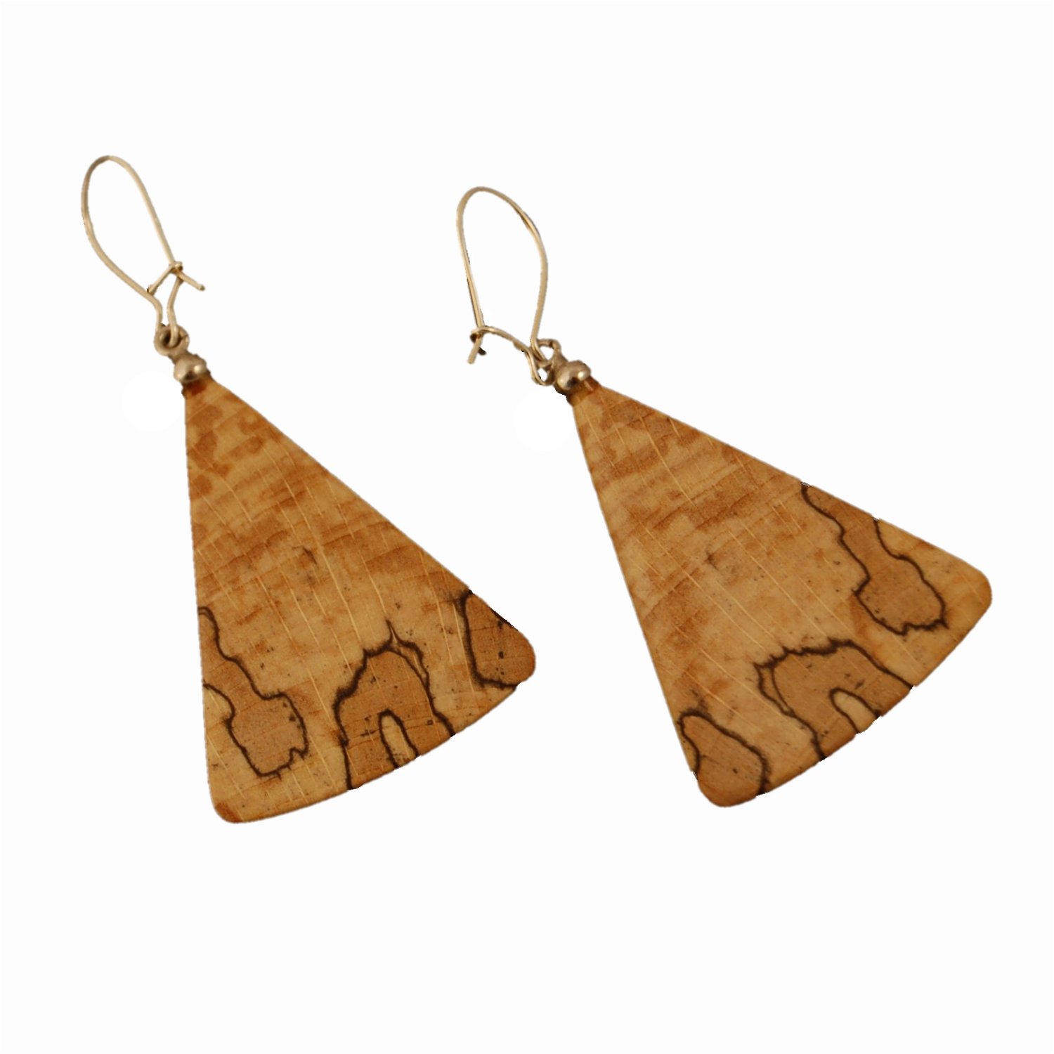 Fashionable earrings made of bush-hammered beech wood