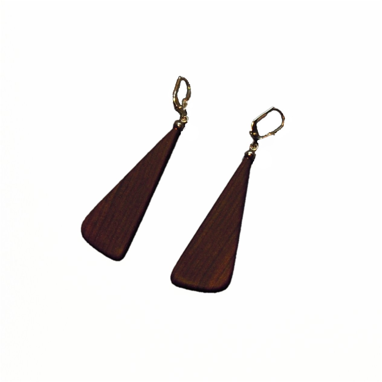 stylish earrings made of precious walnut wood