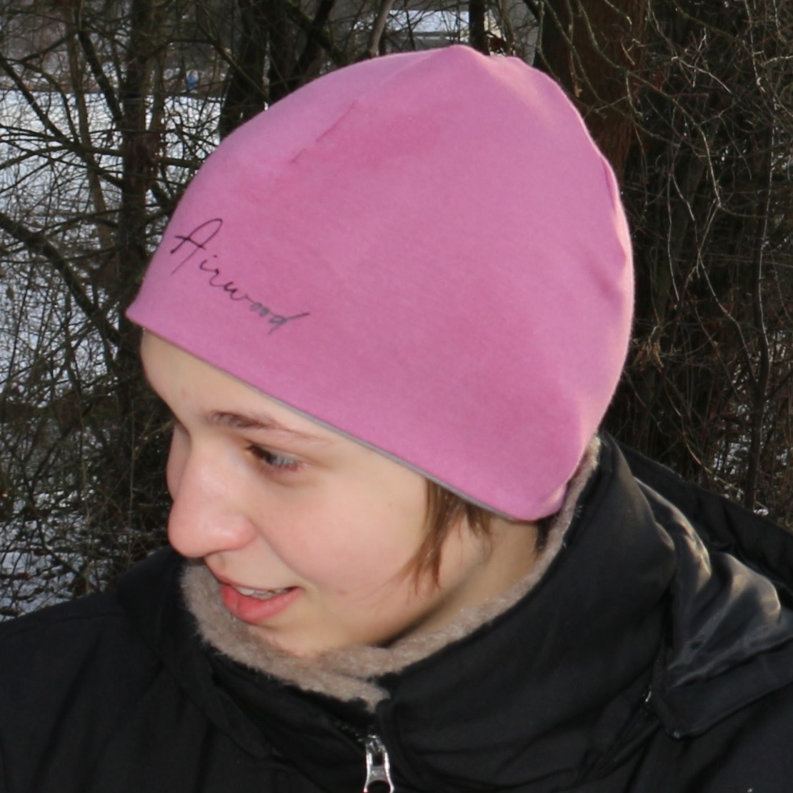 Beanie FJELL azul oscuro (marino) / malva (rosa antiguo)