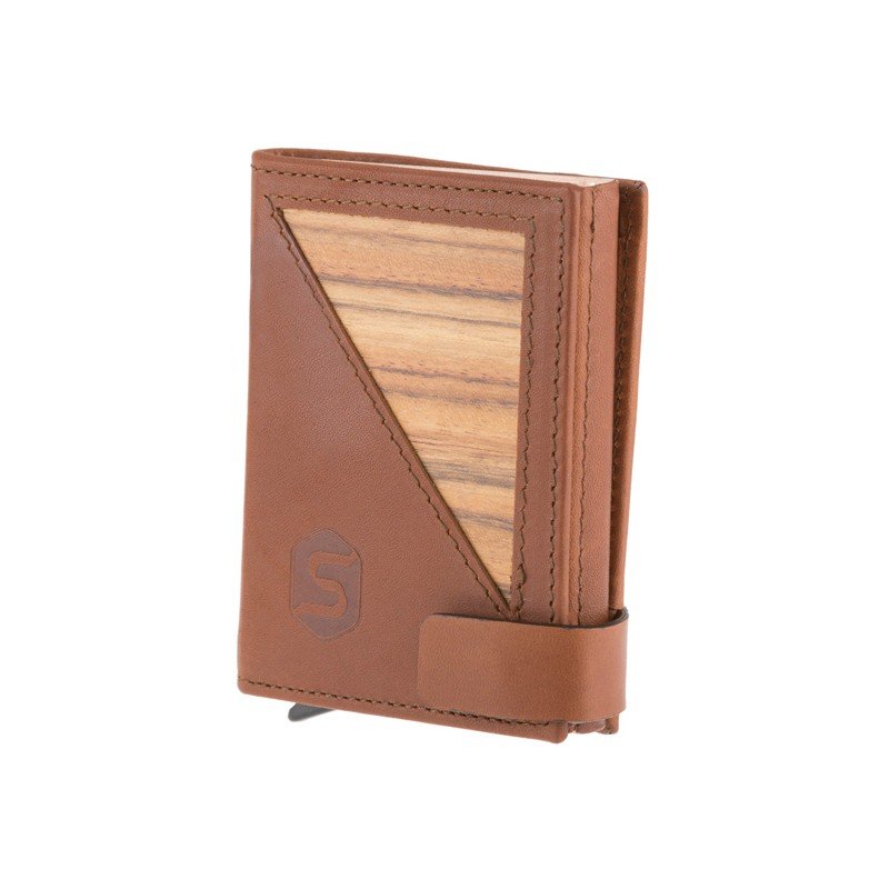 Mini wallet made of wood and leather with RFID protection